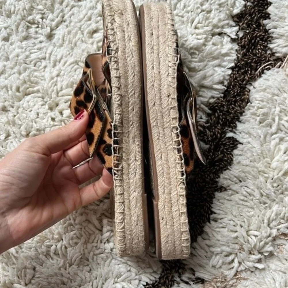 J. Crew Cross Strap Leopard Pattern Slide Espadrilles in Calf Hair 8.5 NWOB